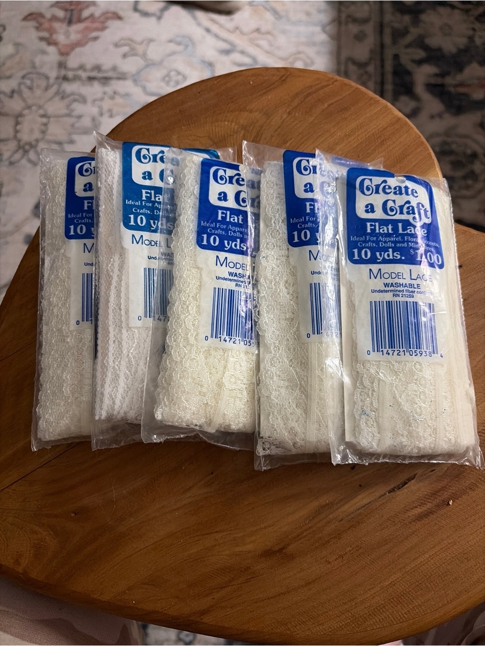 Lot of 5 Vintage “Create a Craft” Flat Lace Trim 10 yd Pack (50 yds total) White